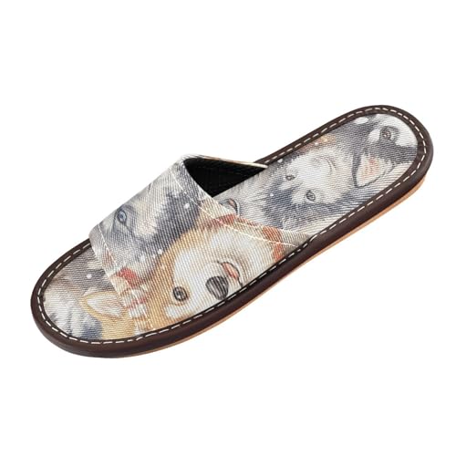 miaozhen Hausschuhe mit süßem sibirischem Husky-Motiv, für drinnen und draußen, waschbar, rutschfest, Strandsandalen für Pool, Fitnessstudio, Bad, Haus, Pantuflas para hombres, Niedliche sibirische von miaozhen