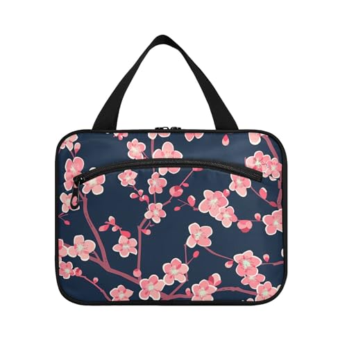 miaozhen Kirschblüten-Hänge-Set für Herren, Pfirsichblau, mit Haken, Designer-Kompakt für Reiseutensilien für Damen, Bolsas para maquillaje de mujer L, Kirschblüten-Pfirsichblau, Modern von miaozhen