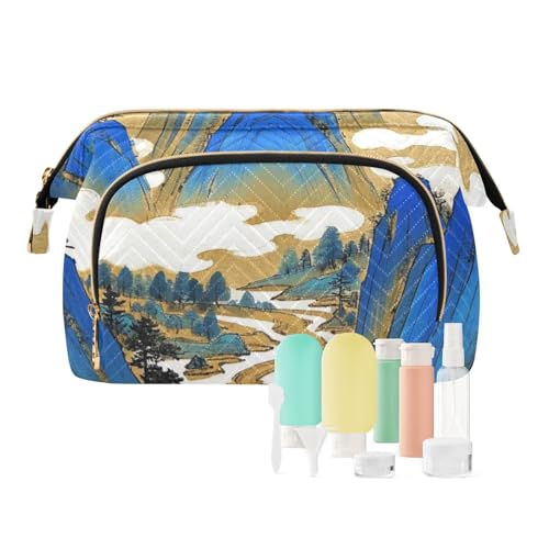 miaozhen Kosmetiktasche für Damen, chinesische Landschaft, Reise-Kosmetiktasche, Geldbörse, für Karten, Schlüssel, Organizer, Blau und Gold, Blaue und goldene chinesische Landschaft, Modern miaozhen Kosmetiktasche für Damen, chinesische Landschaft, Reise-Kosmetiktasche, Geldbörse, für Karten, Schlüssel, Organizer, Blau und Gold, Blaue und goldene chinesische Landschaft, Modern von miaozhen