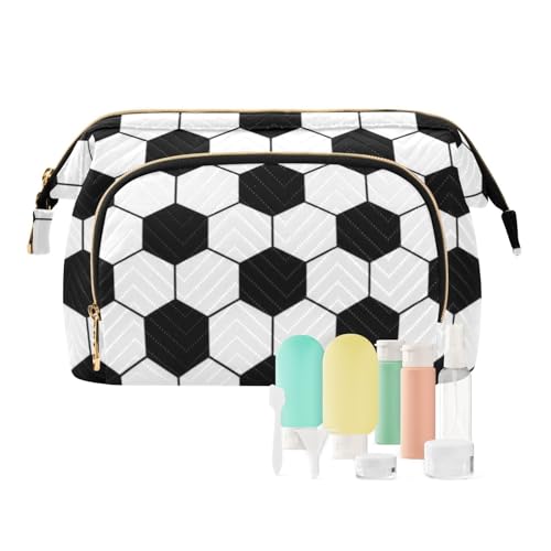 miaozhen Kosmetiktasche mit Fußball-Vektor-Design, tragbar, für Damen, Münzgeldbörse für Make-up, Organizer, Schwarz / Weiß, Schwarz-weißer Fußball-Vektor, Modern von miaozhen