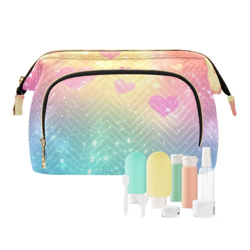 miaozhen Kosmetiktasche mit Regenbogenherz, künstlicher Glitzer, wasserdicht, für Damen, Geldbeutel, Kosmetik, Kulturbeutel, Regenbogen-Herz künstlicher Glitzer, Modern von miaozhen