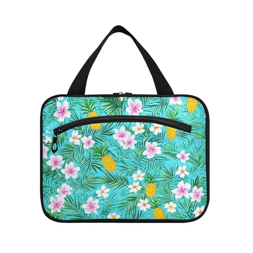 miaozhen Kosmetiktasche zum Aufhängen, Motiv: Ananas, mit Reißverschluss und Haken, multifunktional, Reisezubehör für Damen, Motiv: Cartera Para Maquillaje L, Lebendige, bunte Ananas, Palmblau, Modern von miaozhen