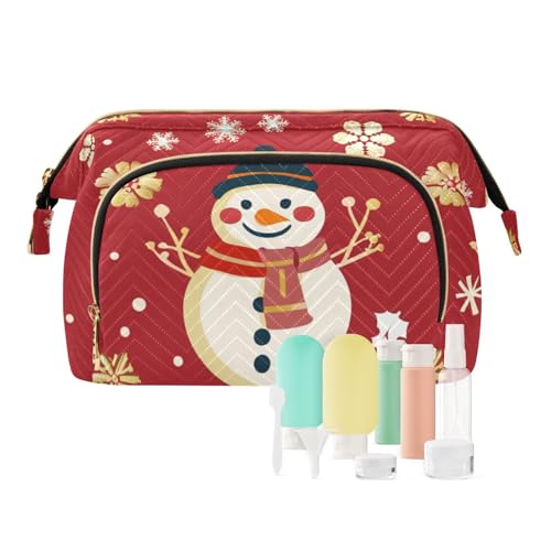 miaozhen Kulturbeutel für Damen, Motiv: Schneemann, Weihnachtsmotiv, leicht, für Reisen, Kosmetik, Maquillaje, Weihnachts-Schneemann, Rotgold, Modern von miaozhen