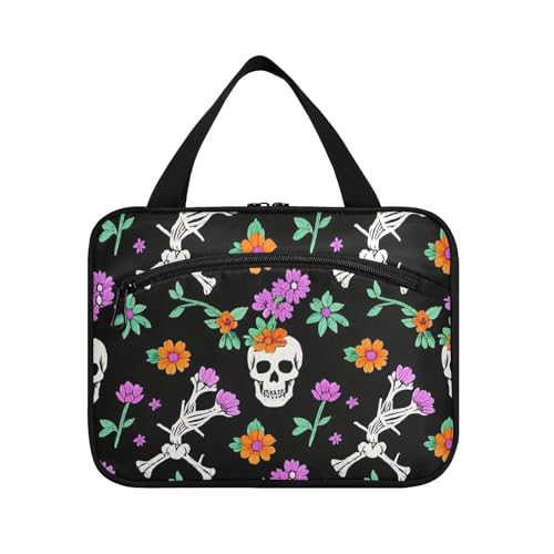 miaozhen Kulturbeutel für Herren, Motiv: Totenkopf, Skelett, hängende Reise-Kulturbeutel für Herren, zusammenklappbar, für wichtige Dinge, Schwarz, Totenkopf-Skelett mit schwarzer Blume, Modern miaozhen Kulturbeutel für Herren, Motiv: Totenkopf, Skelett, hängende Reise-Kulturbeutel für Herren, zusammenklappbar, für wichtige Dinge, Schwarz, Totenkopf-Skelett mit schwarzer Blume, Modern von miaozhen