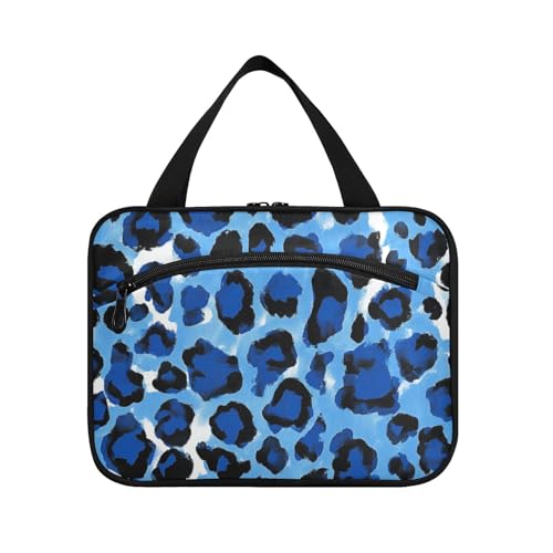miaozhen Kulturbeutel zum Aufhängen, Leopardenmuster, mit Haken, waschbar, für Damen, Bolso de Para Mujer, Größe L, Blau, Blauer Leopardenmuster mit Gepardenmuster, Modern von miaozhen