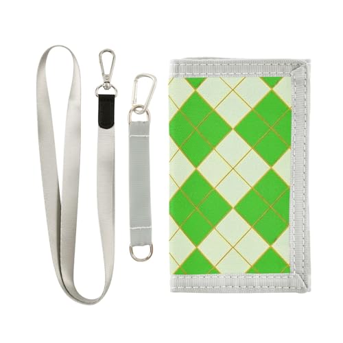 miaozhen Lemon Green Checkered Plaid Buffalo Gold Trifold Wallets Cool Gifts Minimalist Casual Wallet with Lanyard Cartera Para Hombre, Zitronengrün kariert kariert Büffelgold, 1 size von miaozhen