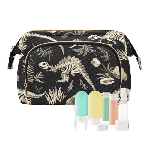 miaozhen Make-up-Tasche für Damen, Dinosaurier-Skelett, mit Reißverschluss, für Kulturbeutel, Reisen, Monedas, Dunkelschwarz, Dinosaurier Skelett dunkelschwarz, Modern von miaozhen