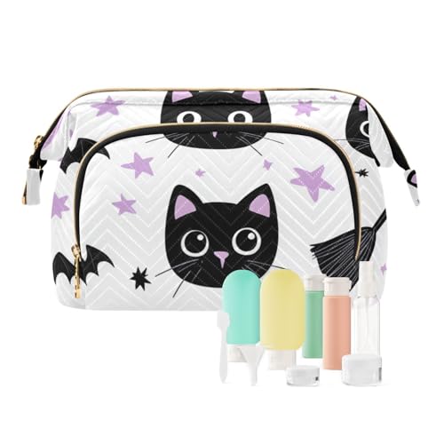 miaozhen Make-up-Tasche mit niedlichem Cartoon-Motiv, schwarz, Halloween-Katze, Fledermaus, Organizer, leicht, für Kosmetik, Make-up, de maquillaje, Cartoon-niedliche schwarze von miaozhen