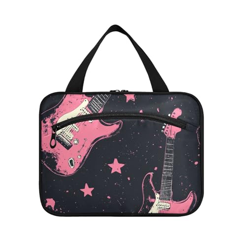 miaozhen Make-up-Tasche mit romantischer Gitarre, zum Aufhängen, mit Fächern mit Haken, Designer-Chic für Frauen, Reise-Bolso de Para Mujer, Größe L, Schwarz, Romantische Gitarre, Schwarz / Pfirsich von miaozhen