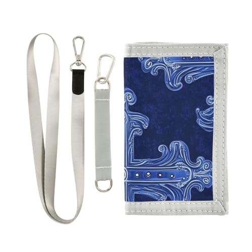 miaozhen Marineblaue Vintage-Geldbörse mit Kreuzblumen, dreifach gefaltet, dünn, für Herren und Damen, Nylon, bunt, mit Umhängeband, Carteras Para Hombres, Marineblaue Vintage-Kreuzblumen, 1 size von miaozhen