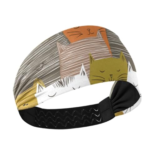 miaozhen Mehrfarbige Cartoon-Linien, Katzen, niedlich, rutschfest, modische Stirnbänder für Damen, elastische Haarbänder für Fitnessstudio, Wandern, Radfahren, Laufen, Diadema para ni?as von miaozhen