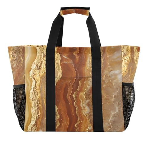miaozhen Mehrzweck-Tragetasche, goldfarbene Marmorstruktur, faltbar, mit Taschen, Segeltuch von miaozhen