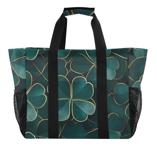 miaozhen Mehrzweck-Tragetasche, grün-goldfarben, Kleeblatt, St. Patrick's Day, zusammenklappbar, mit Fächern mit Griffen von miaozhen