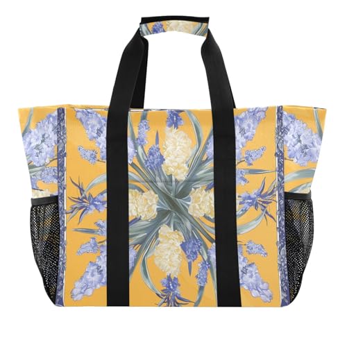 miaozhen Mehrzwecktasche, gelbe Blumen, Lila, faltbar, sanddichtes Segeltuch von miaozhen