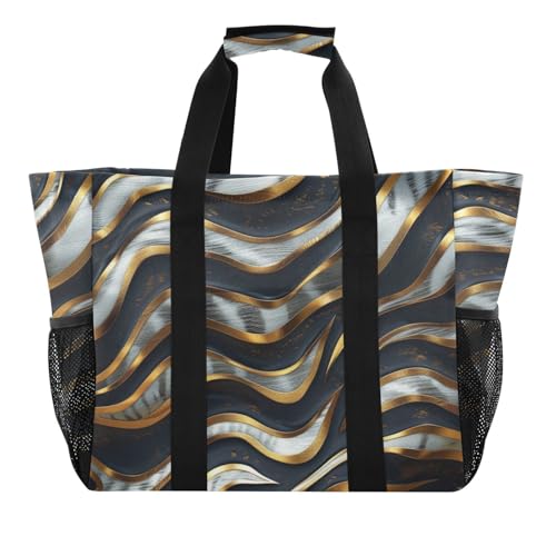 miaozhen Mehrzwecktasche, schwarz-weiß, bronzefarben, Metall, faltbar, wasserabweisend, Segeltuch von miaozhen