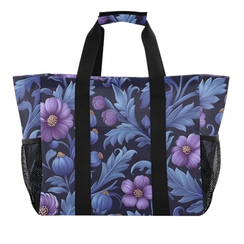 miaozhen Mehrzwecktasche, violettes Blumenmuster, Lavendel, faltbar, wasserabweisend, Segeltuch von miaozhen