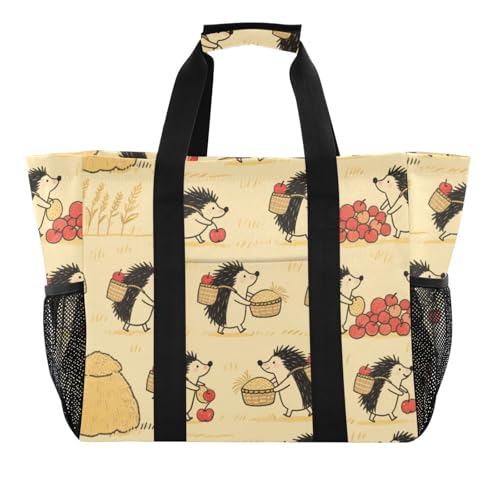 miaozhen Mehrzwecktasche für Stammernte, Herbst, Igel, Obst, faltbar, mit Fächern mit Griffen von miaozhen