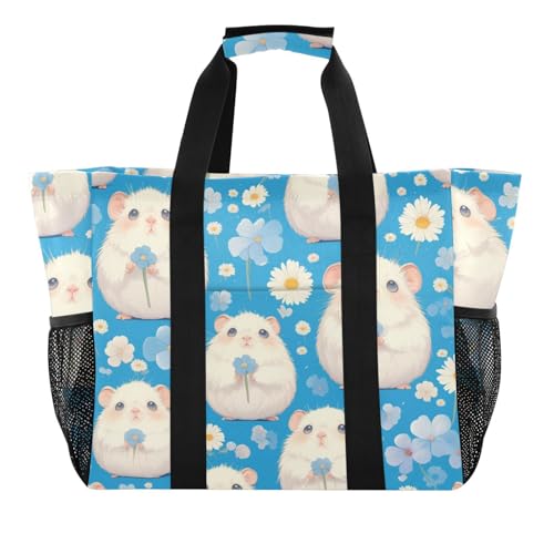 miaozhen Mehrzwecktaschen und Tragetaschen, Cartoon-Meerschweinchen, blau, zusammenklappbar, mit Fächern mit Griffen von miaozhen