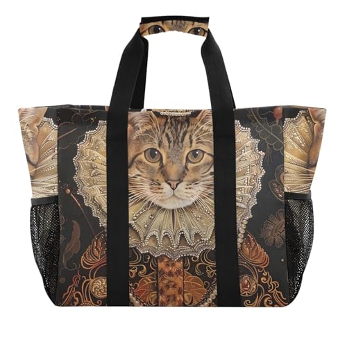 miaozhen Mehrzwecktaschen und Tragetaschen, Lackmalerei, Stil, Portrait einer Katze, faltbar, sanddicht, mit Griffen von miaozhen