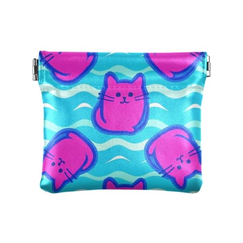 miaozhen Mini-Münzgeldbörse mit Wellenmuster, Cartoon-Katze, magenta, mit Verschluss, für Männer und Frauen, Reisen, Monedero para carro, Wellenmuster, Cartoon-Katze, magenta, 1 size von miaozhen