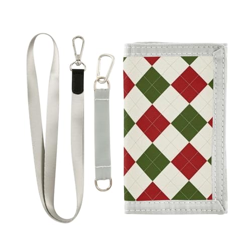 miaozhen Modische Weihnachts-Geldbörse mit Büffelkaro, dreifach gefaltet, Geschenke für junge Pop, robust, minimalistisch, mit Umhängeband, Billetera Para Hombre, Modisches Weihnachtsbüffelkaro, 1 von miaozhen