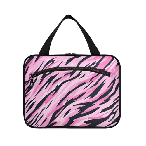 miaozhen Modische schwarze Reisetasche mit Pfirsich-Tigerfell-Druck, zum Aufhängen mit Haken, Designer-Zubehör für Reisen, Zubehör für Damen, Bolso de Maquillaje para mujer L, Modischer schwarzer von miaozhen