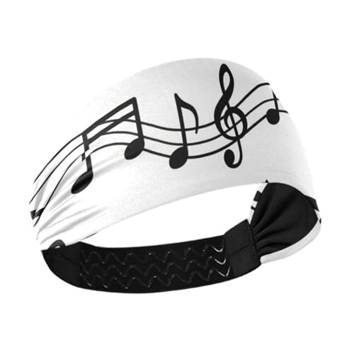 miaozhen Modisches weißes und schwarzes Musiknoten-Stirnband, elastisches Haarband für Workout, Tennis, Laufen, Fitnessstudio, Diademas para el cabello von miaozhen