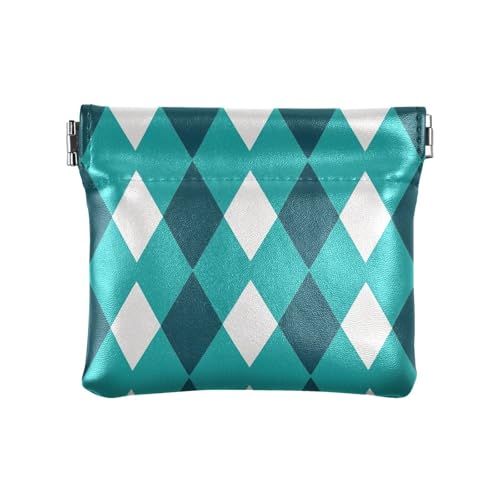 miaozhen Mujer Para Monedas Damen-Geldbörse aus Leder, klein, kariert, tragbar, Schmuck-Organizer für Damen, Blaugrün, Blaugrün kariertes Karomuster, 1 size von miaozhen
