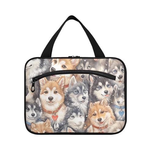 miaozhen Multi Cartoon Cute Sibirian Husky Dogs Hanging Bags for Women Travel with Hook Designer Multifunctional for Adults Kit de para mujer L, Niedliche sibirische Husky-Hunde im Cartoon-Design von miaozhen