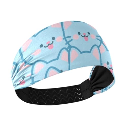 miaozhen Niedliche Cartoon-Katze, blau, rutschfest? Extra breite Stirnbänder für Damen, dehnbarer Kopf zum Wandern, Fußball, Radfahren, Waschen von Gesichtsbandas para la cabeza von miaozhen