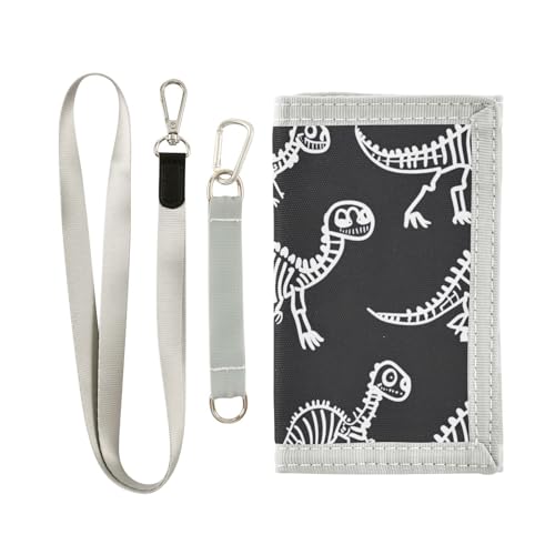miaozhen Niedliche Dinosaurier-Skelette, Knochen, schwarz, dreifach gefaltete Geldklammer, Geschenke für junge, coole, leichte, schlanke Brieftaschen mit Umhängeband, Billetera Para Hombre, Niedliche von miaozhen