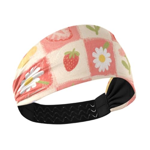miaozhen Niedliches rotes Erdbeerblüten-Karomuster, rutschfest? Workout-Stirnbänder für Damen, elastische Schweißbänder für Sport, Radfahren, Make-up, den täglichen Gebrauch, Diademas para ni?as von miaozhen