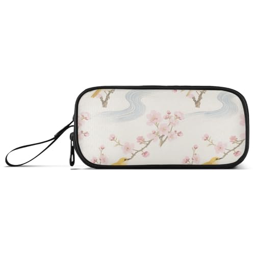 miaozhen Nylon-Federmäppchen, College, Frühling, Kirschblüten, Vögel, hohe Kapazität, Reißverschluss, Federmäppchen, Schreibwaren-Tasche für adrette Schule, Teenager, Esuche Para von miaozhen