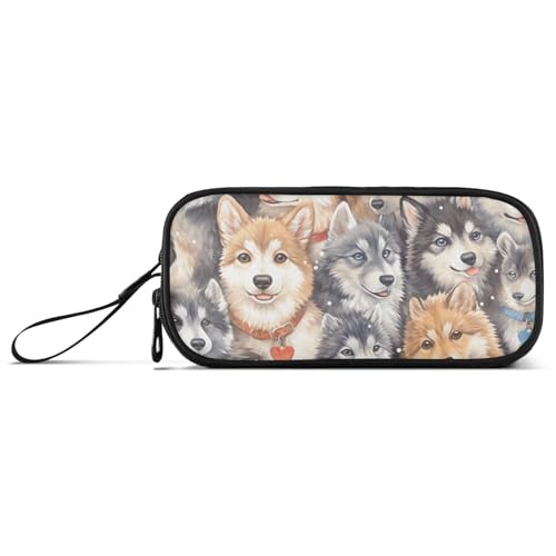 miaozhen Nylon-Federmäppchen, Schulbedarf, niedliche sibirische Husky-Hunde, große Kapazität, College-Federmäppchen, Schreibwaren-Tasche für College, Teenager, Esuche Para von miaozhen