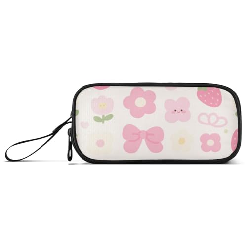 miaozhen Nylon-Federmäppchen, Schulbedarf, niedliches Cartoon-Design, rosa Erdbeerblumen, hohe Kapazität, Federmäppchen mit Fächern, Schreibwaren für adrette Schulfrau von miaozhen