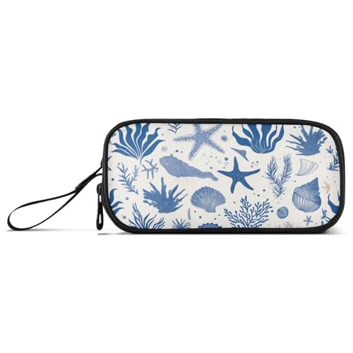 miaozhen Nylon-Federmäppchen für Jungen, dunkelmarineblau, Korallen, Seesternmuscheln, großes Fassungsvermögen, Federmäppchen, Schreibwaren für elementare Frauen von miaozhen