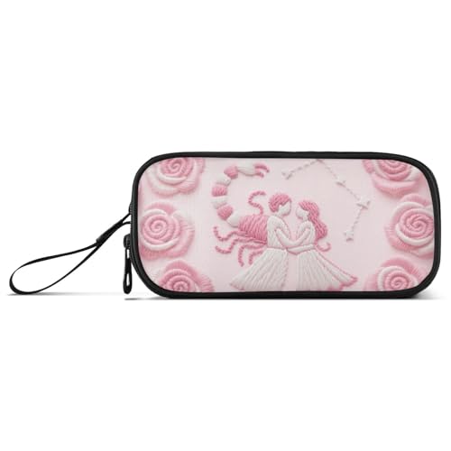 miaozhen Nylon-Federmäppchen für Teenager, Blumenmuster, Sternbild, Rosa, großes Fassungsvermögen, großer Reißverschluss, Federmäppchen, Schreibwaren-Tasche für Schule, Krankenschwester, Estuche Para von miaozhen