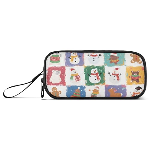 miaozhen Nylon-Federmäppchen für Teenager, Frohe Weihnachten, weißer Schneemann, kariert, großes Fassungsvermögen, Schulmäppchen, Schreibwaren-Organizer für elementare Mädchen, Estuche Para von miaozhen