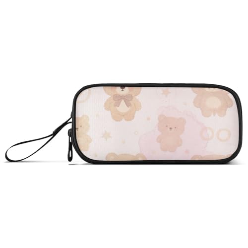 miaozhen Nylon-Federmäppchen für die Schule, Cartoon, niedlicher brauner Teddybär, großes Fassungsvermögen, großes Federmäppchen mit Reißverschluss, für Schule, Schreibwaren für Büro, Teenager von miaozhen