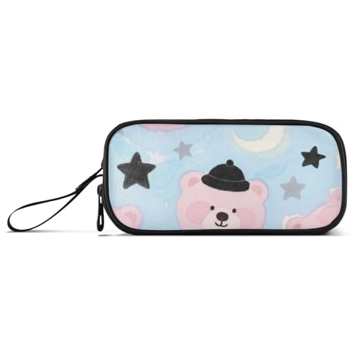 miaozhen Nylon-Federmäppchen mit Griff, niedlicher Cartoon, rosa Bär, Babyblau, große Kapazität, Federmäppchen, Schreibwaren-Organizer für Büro, Erwachsene, estuche para von miaozhen