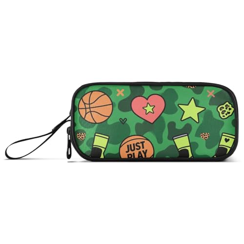 miaozhen Nylon-Federmäppchen mit Reißverschluss, Leopardenmuster, grünes Kugelmuster, großes Fassungsvermögen, Schreibwaren für Mittelschule, Herren, Esuche Para von miaozhen