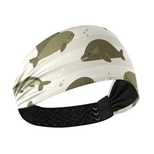 miaozhen Ocean Animal Fish Shark Olive Green Stripe Non-Slip? Erwachsene Stirnbänder für Frauen, dehnbar, Schweiß für Volleyball, Yoga, Waschen Gesicht Make-up Bandas para el sudor von miaozhen