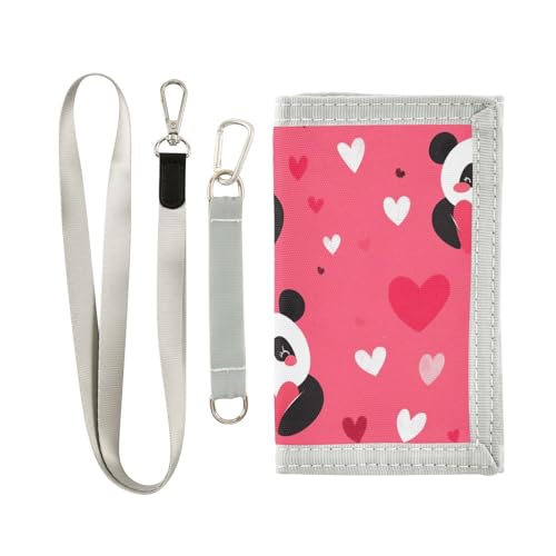 miaozhen Panda Hotpink Valentinstag Trifold Pocket Wallet für Kreditkarten Trendige stabile Geldbörse für Herren mit Umhängeband Billetera Tarjetero para hombre, Panda HotPink Valentinstag, 1 size von miaozhen