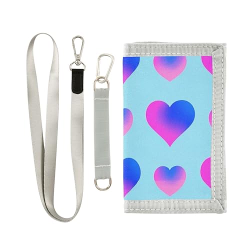 miaozhen Portemonnaie für Herren, dreifach gefaltet, dünn, Nylon, leicht, mit Umhängeband, Rosa / Blau, Pfirsichblau, Farbverlauf, Valentine Love, 1 size von miaozhen