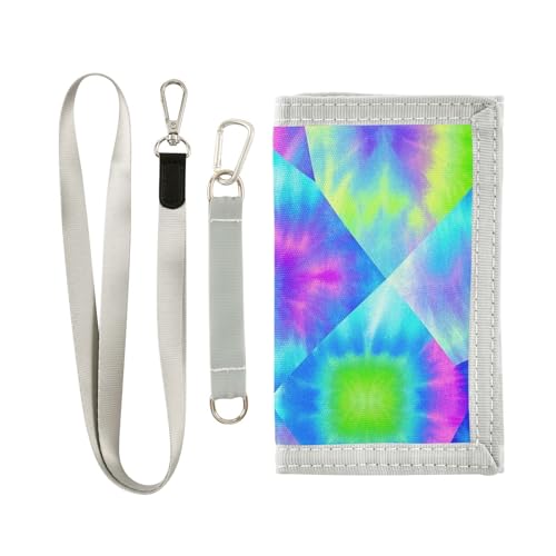 miaozhen Rainbow Tie Dye Trifold Card Holder Wallet for Credit Cards Pop Casual Money Clip Wallet with Lanyard Billetera Tarjetero para hombre, Regenbogenfarben., 1 size von miaozhen
