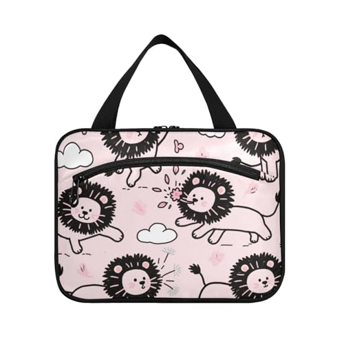 miaozhen Reise-Make-up-Tasche, Motiv: Pfirsich-Cartoon-Löwe, niedliches Kritzelei-Design, groß, mit Haken, Designermode für Damen, Bolsas de Maquillaje para mujer L, Pfirsich-Cartoon-Löwe, niedliches von miaozhen