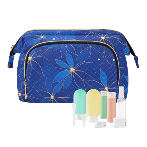 miaozhen Reise-Make-up-Tasche mit Reißverschluss, für persönliche Gegenstände, Organizer, Kosmetika, Blau / Gold, Blau-goldene Blumen, Modern von miaozhen