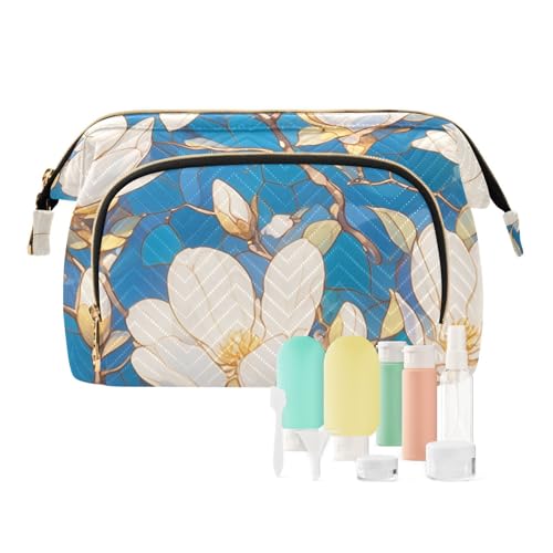miaozhen Reise-Make-up-Tasche mit weißen Magnolien-Blumen, tragbare Damen-Münzgeldbörse für Make-up, Bolsas Para, Weiße Magnolienblüten, Modern von miaozhen
