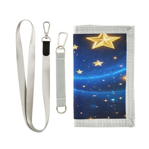 miaozhen Romantische, dreifach gefaltete Geldbörse für Herren und Damen, minimalistisch, bunt, dünn, mit Umhängeband, Blau und Gold, Billetera Tarjetero Para Hombre, Blauer und goldener romantischer von miaozhen