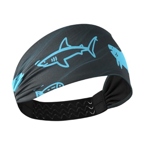 miaozhen Rutschfeste Sport-Stirnbänder für Damen, Hai-Wellenmuster, blau, dehnbarer Kopf für athletische Sportarten, Wandern, Yoga, Fußball, Bandas para el sudor von miaozhen